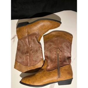 Rampage Kids Brown Western Cowboy Boots with Zipper and Stitching Size 5M